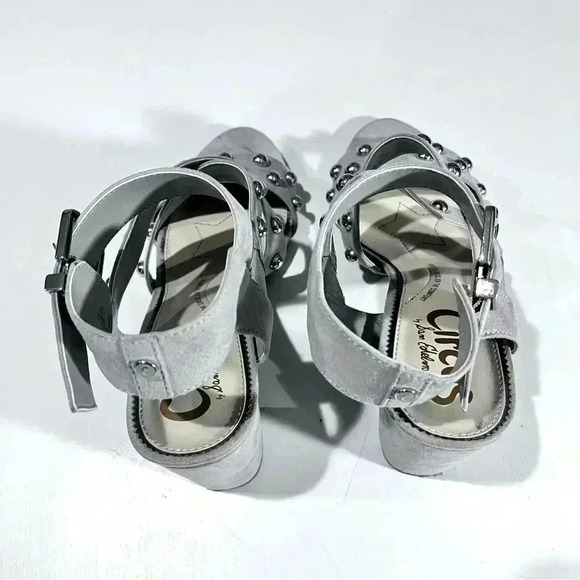 SAM‎ Edelman Circus Sandal Womens 7.5 Grey Leather Buckle Block Heel Studs - Picture 6 of 8
